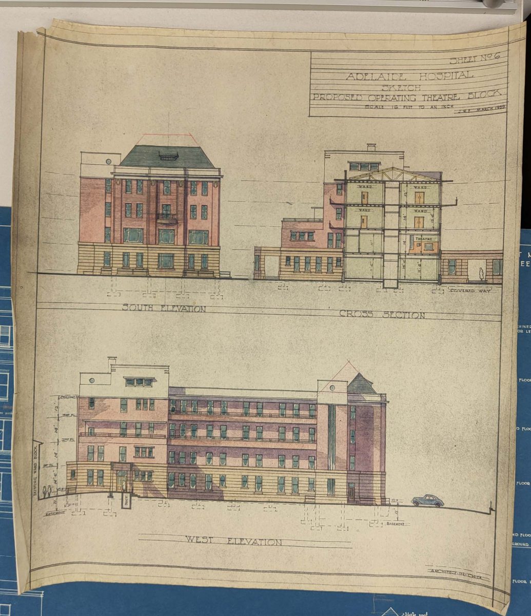 Colourful architectural drawing of McEwin Building